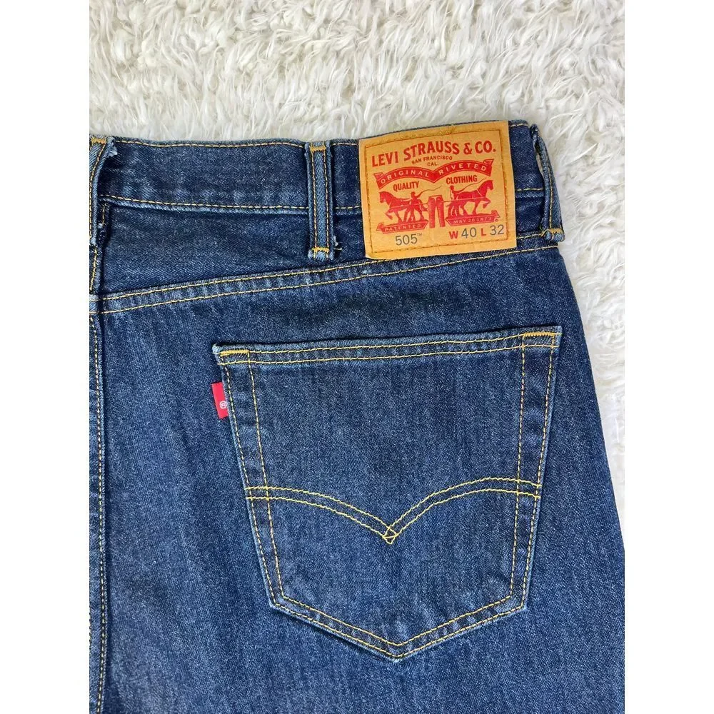 Levi's 505‎ Regular Fit Dark Wash Denim Jeans Classic Straight Leg Men's W40 L32